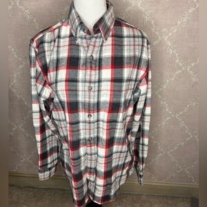 Lands' End Red & Gray Plaid Flannel Shirt Size S